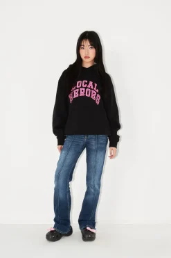 LOCAL HEROES BLUZA AURA CZARNA Z RÓZOWO-CZERWONYM NAPISEM