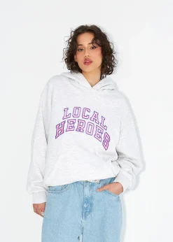 LOCAL HEROES BLUZA AURA SZARA Z RÓZOWO-LAWENDOWYM NAPISEM