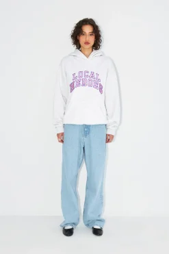 LOCAL HEROES BLUZA AURA SZARA Z RÓZOWO-LAWENDOWYM NAPISEM