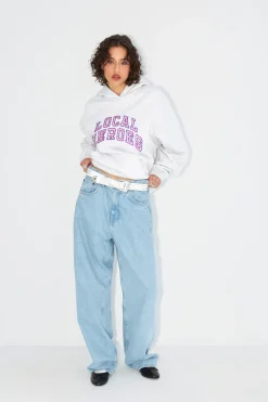 LOCAL HEROES BLUZA AURA SZARA Z RÓZOWO-LAWENDOWYM NAPISEM