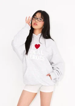 LOCAL HEROES BLUZA I HEART LH BROKATOWA SZARA