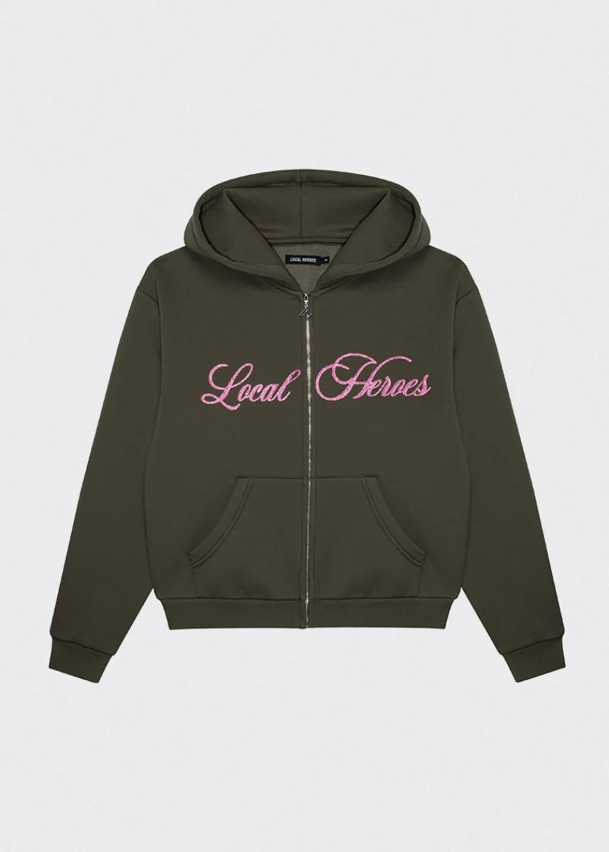 LOCAL HEROES BLUZA ROZPINANA BLUSH GLITTER CIEMNOZIELONA