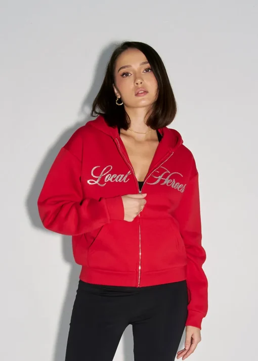 LOCAL HEROES BLUZA ROZPINANA BLUSH GLITTER CZERWONA