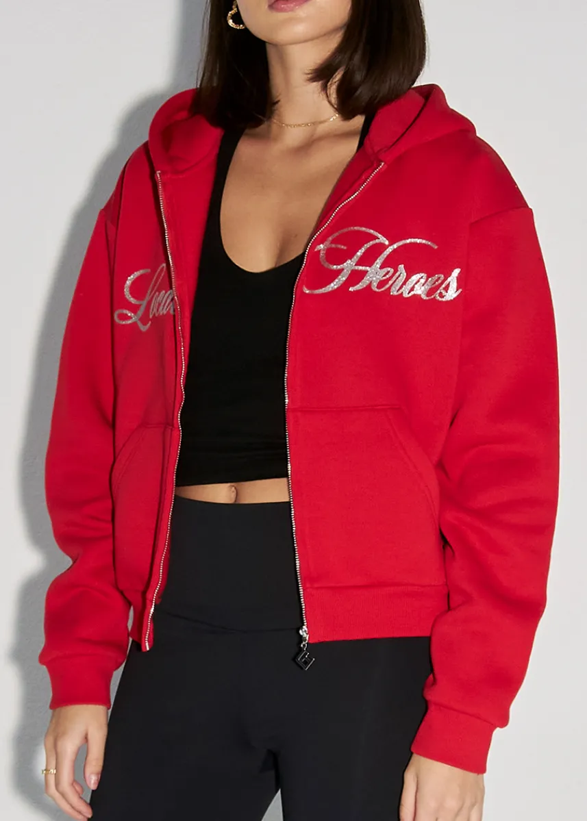 LOCAL HEROES BLUZA ROZPINANA BLUSH GLITTER CZERWONA